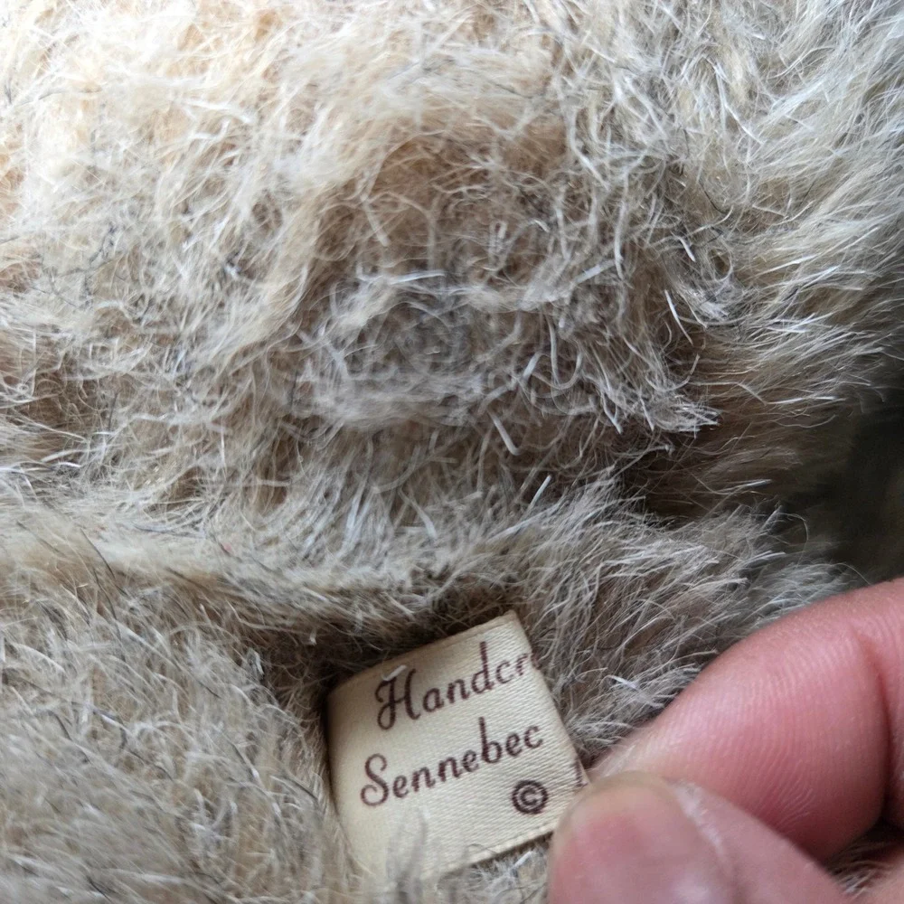 Vtg 1984 Handcrafted Sennebec Teddy Bear Jointed Mohair Wool Leather Plush Toy